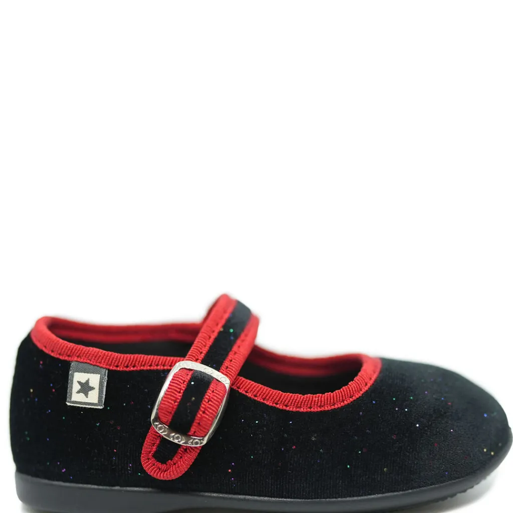 BONTON Black Sparkle Velvet Red Piping Mary Jane Online