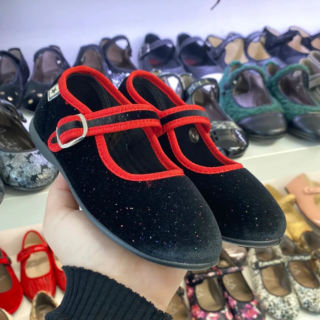 BONTON Black Sparkle Velvet Red Piping Mary Jane Online