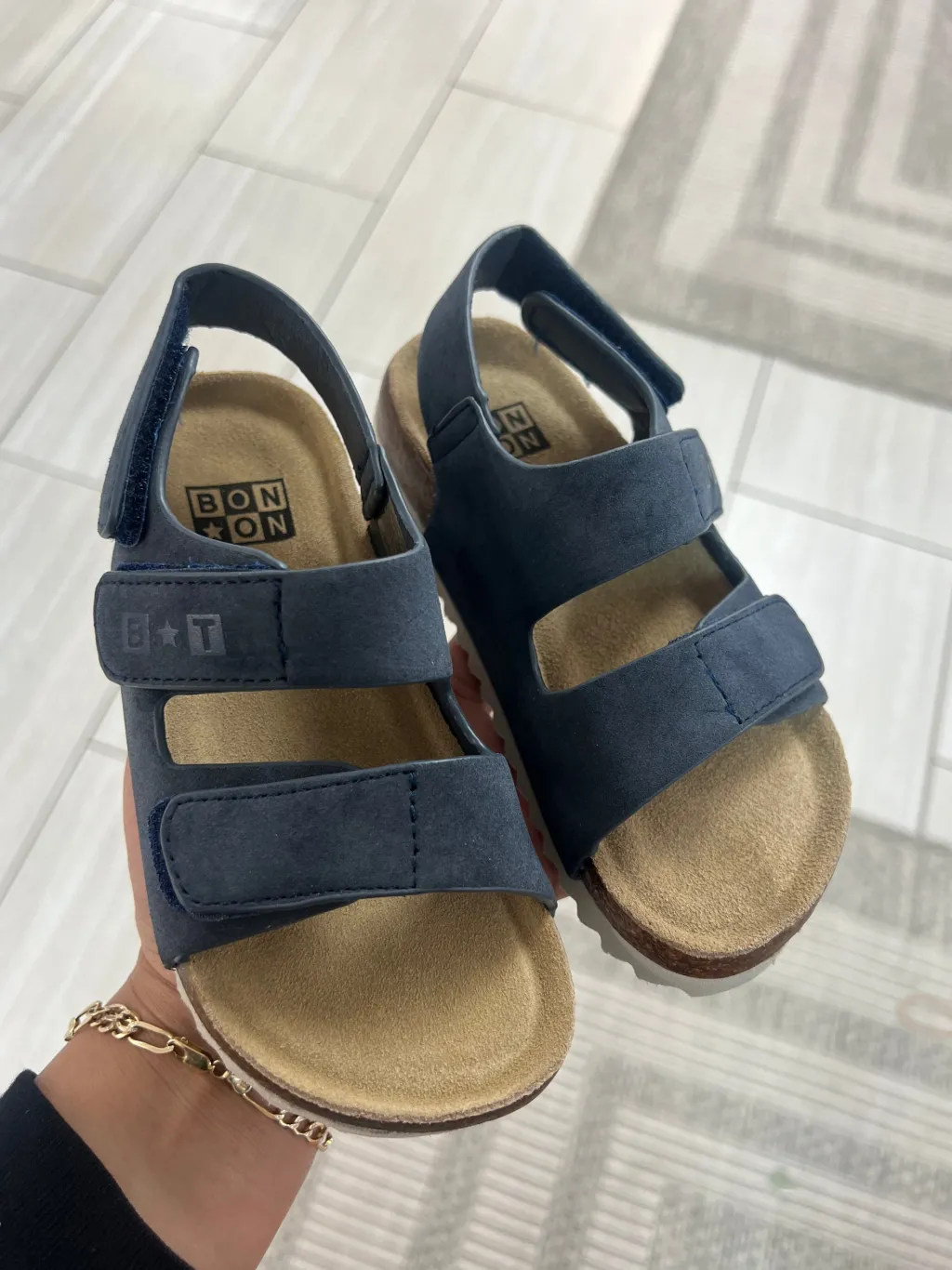 BONTON Navy Nubuck Velcro Sandal Online