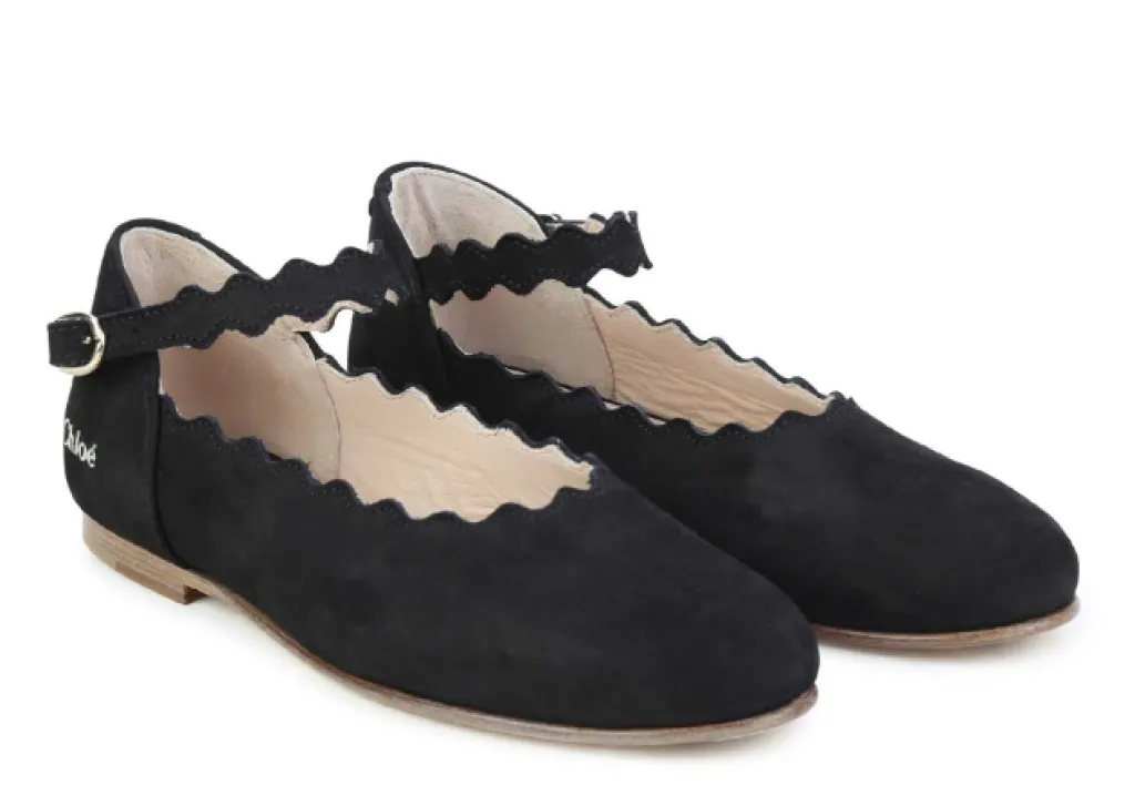Chloe Black Suede Scalloped Mary Jane Outlet