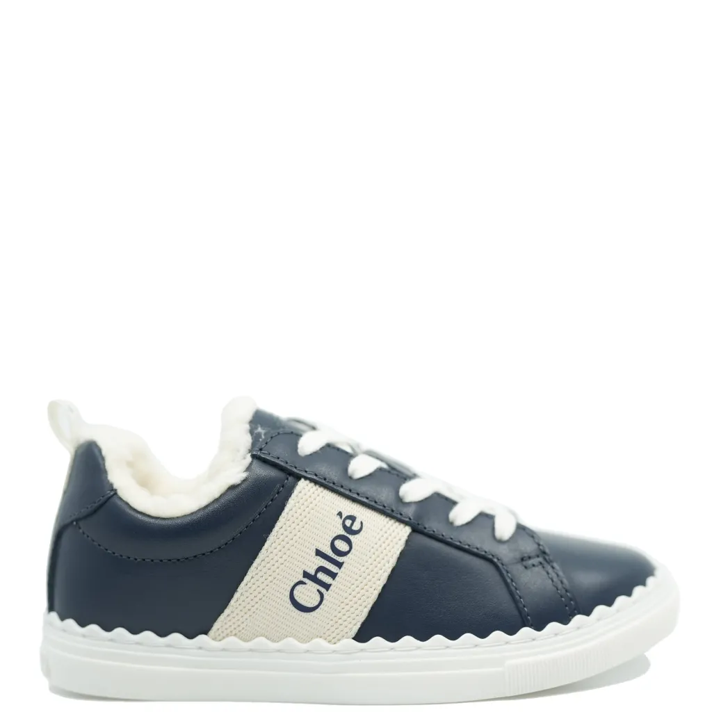 Chloe Navy Shearling Sneaker Hot