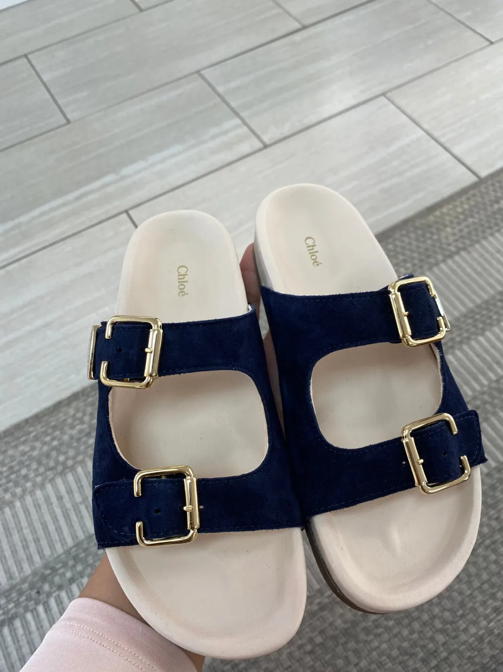 Chloe Navy Strap Slide Sale