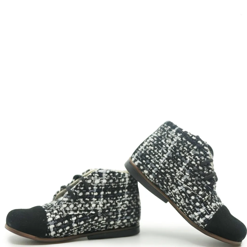 Emel Black and White Tweed Captoe Baby Bootie Outlet