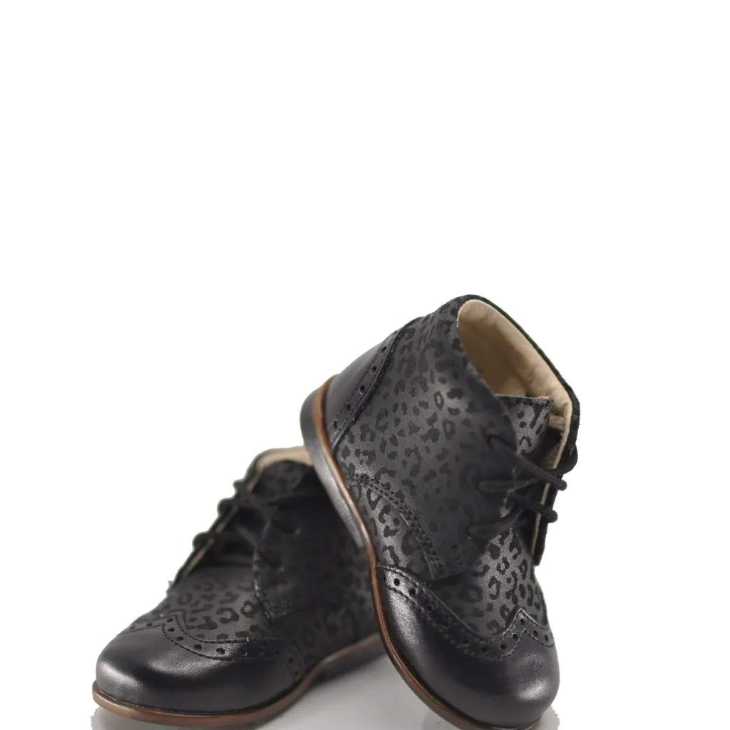 Emel Black Cheetah Wingtip Baby Bootie Outlet