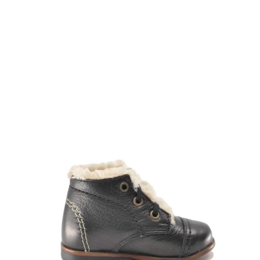 Emel Black Leather Fur Trim Baby Bootie Clearance