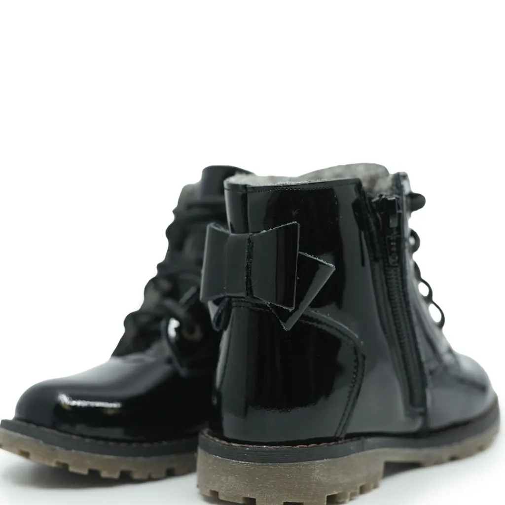 Emel Black Patent Fur Lined Bootie Outlet