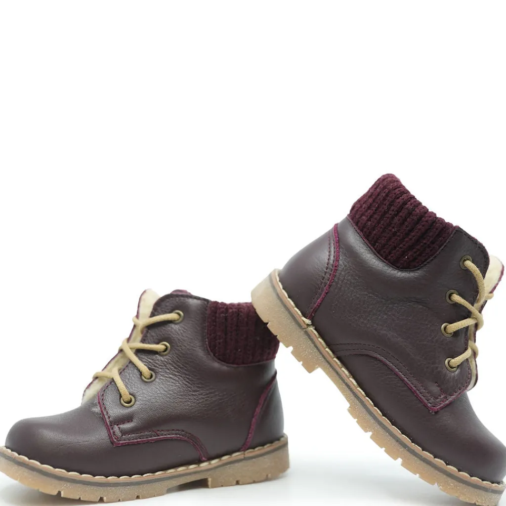 Emel Wine Fur Lined Chunky Baby Bootie Clearance