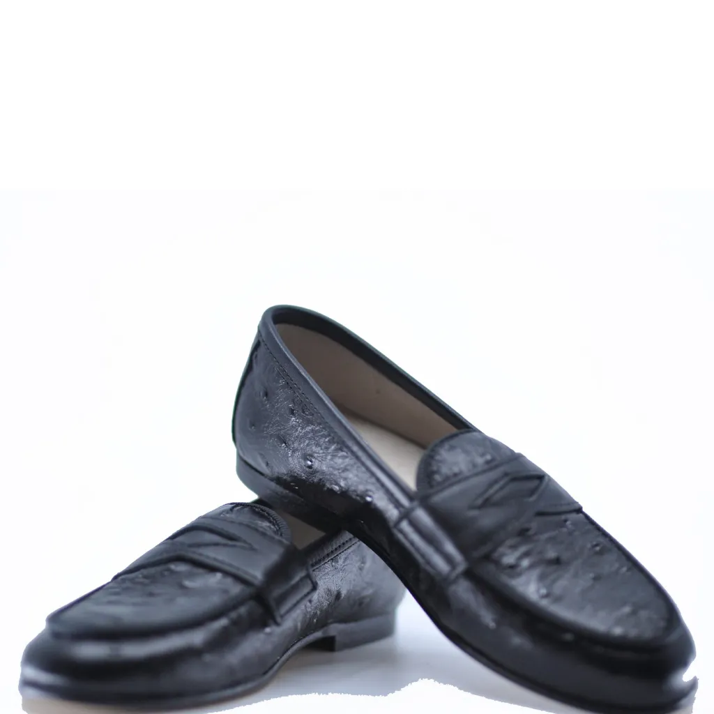 Hoo Black Ostrich Penny Loafer Fashion