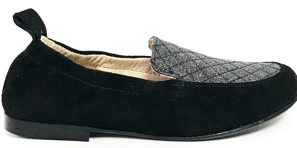 Hoo Black Suede/Silver Elastic Loafer Discount