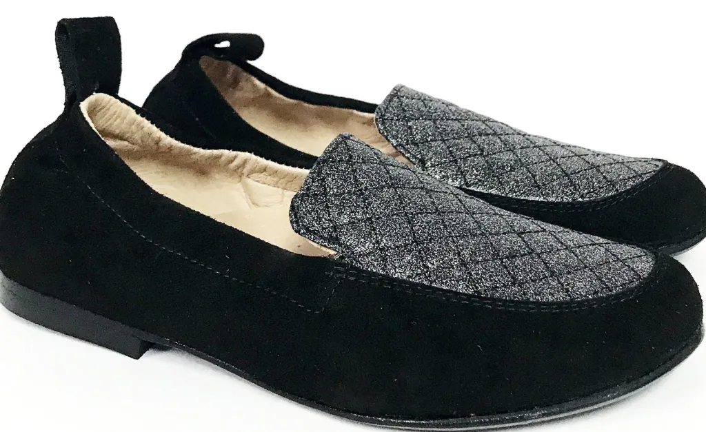 Hoo Black Suede/Silver Elastic Loafer Discount