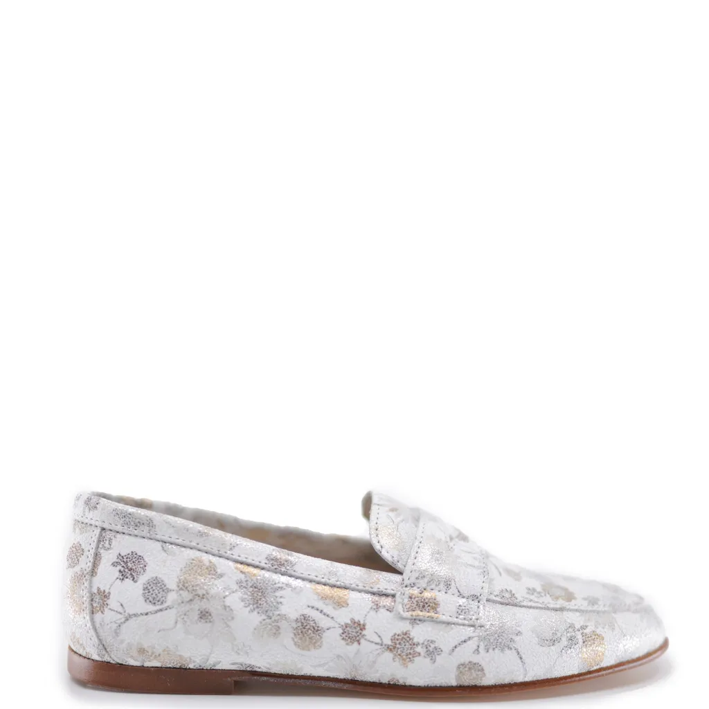 Hoo Floral Metallic Leather Penny Slip-On New