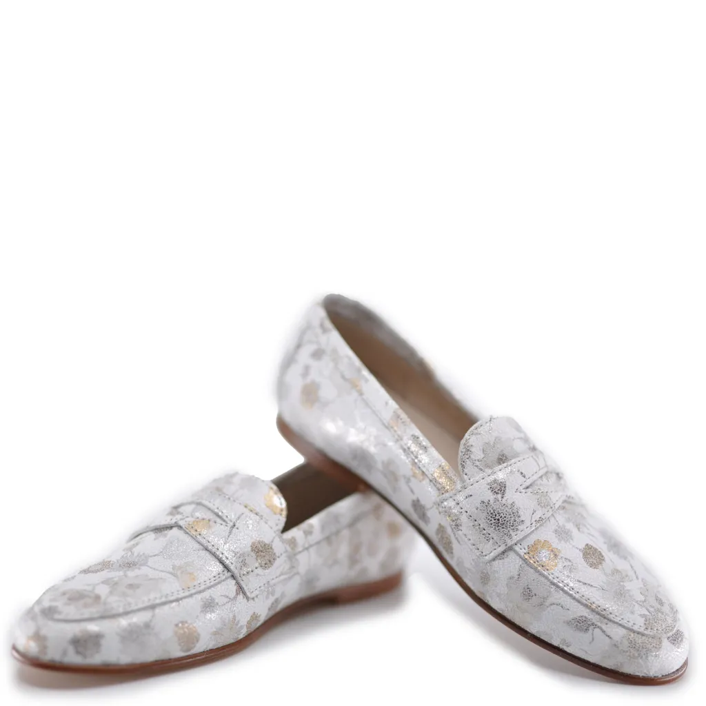 Hoo Floral Metallic Leather Penny Slip-On New