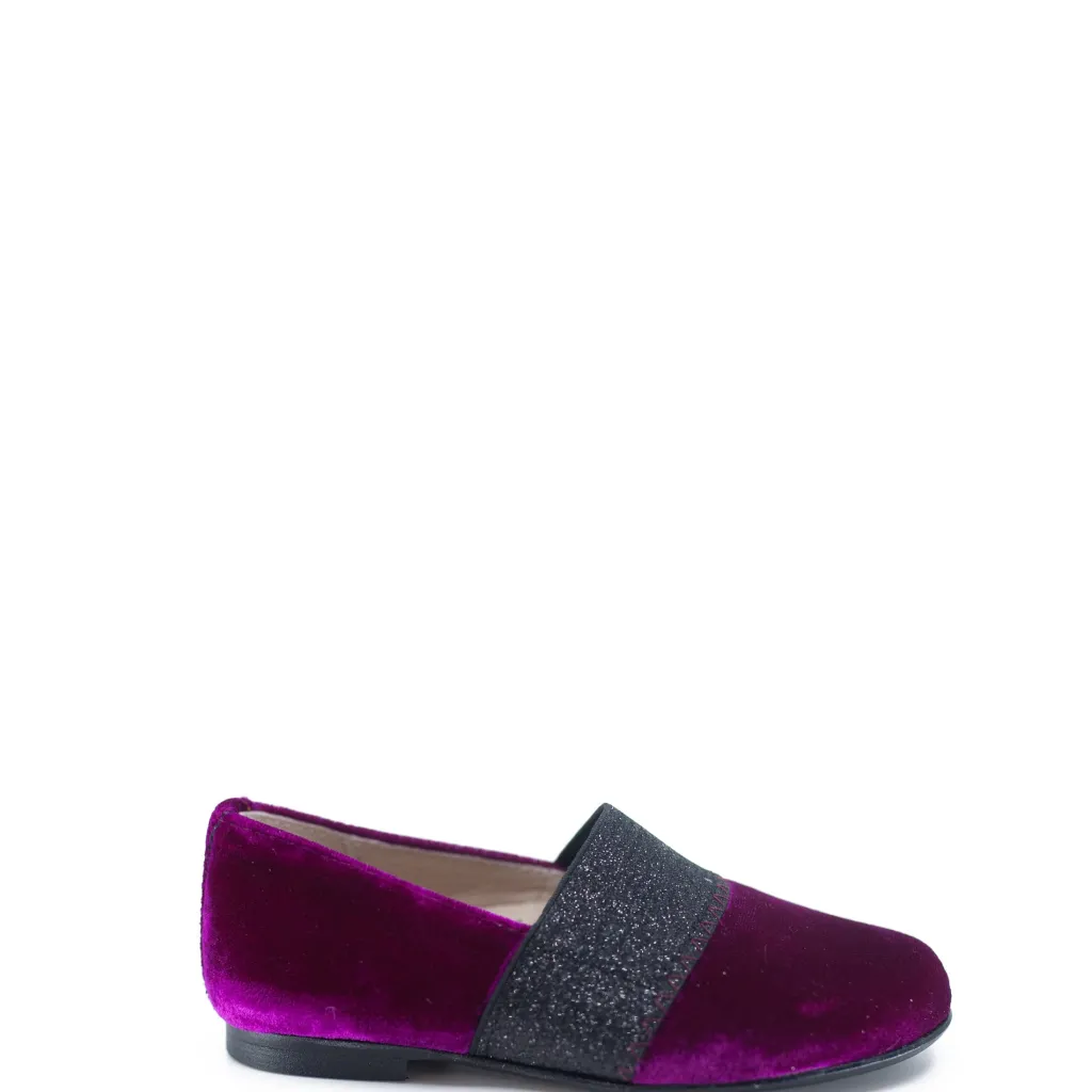 Hoo Fuchsia Velvet Sparkle Elastic Loafer Fashion