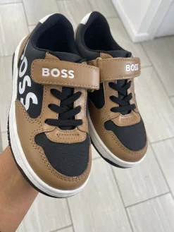 HUGO BOSS Black and Brown Velcro Sneaker New