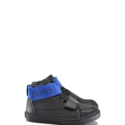 HUGO BOSS Black Leather and Royal Blue Sneaker Discount