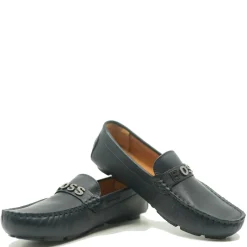 HUGO BOSS Navy Leather Loafer Fashion