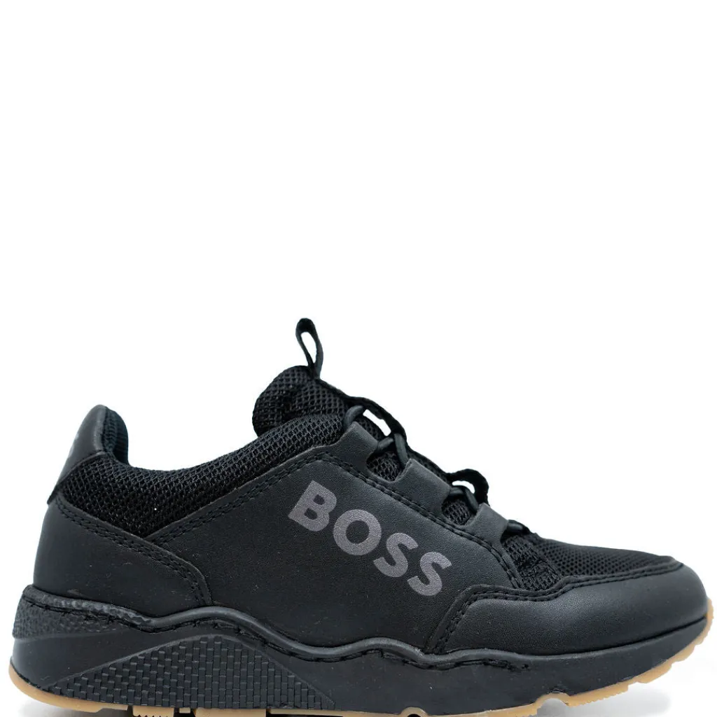 HUGO BOSS Solid Black Elastic Sneaker Discount
