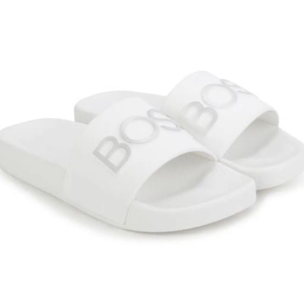 HUGO BOSS White Logo Slides New
