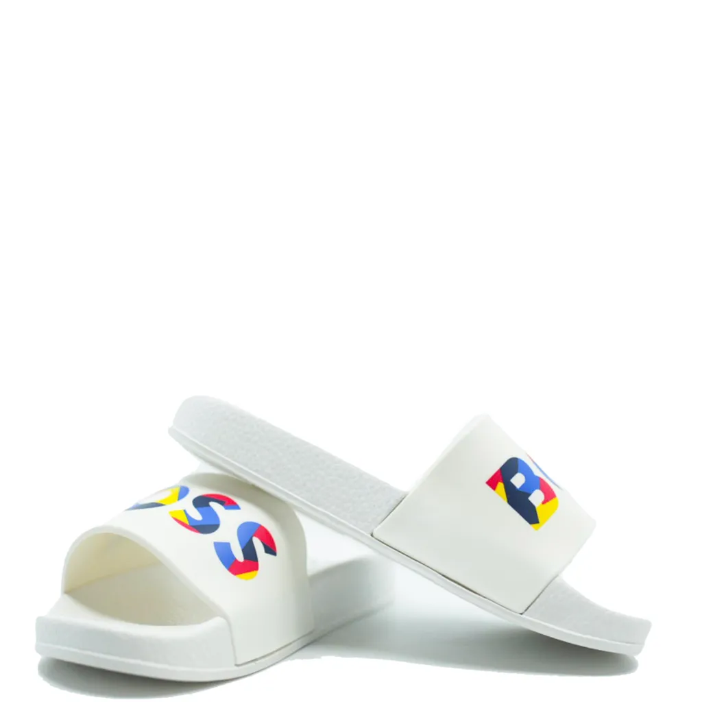 HUGO BOSS White Multi Logo Slide Discount