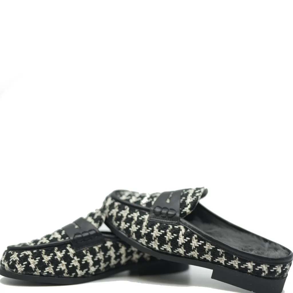 LMDI Collection LMDI Black and White Houndstooth Penny Mule Discount