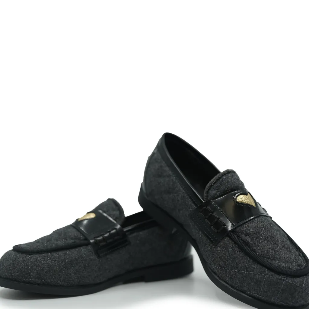 LMDI Collection LMDI Gray Wool and Gold Heart Loafer Sale