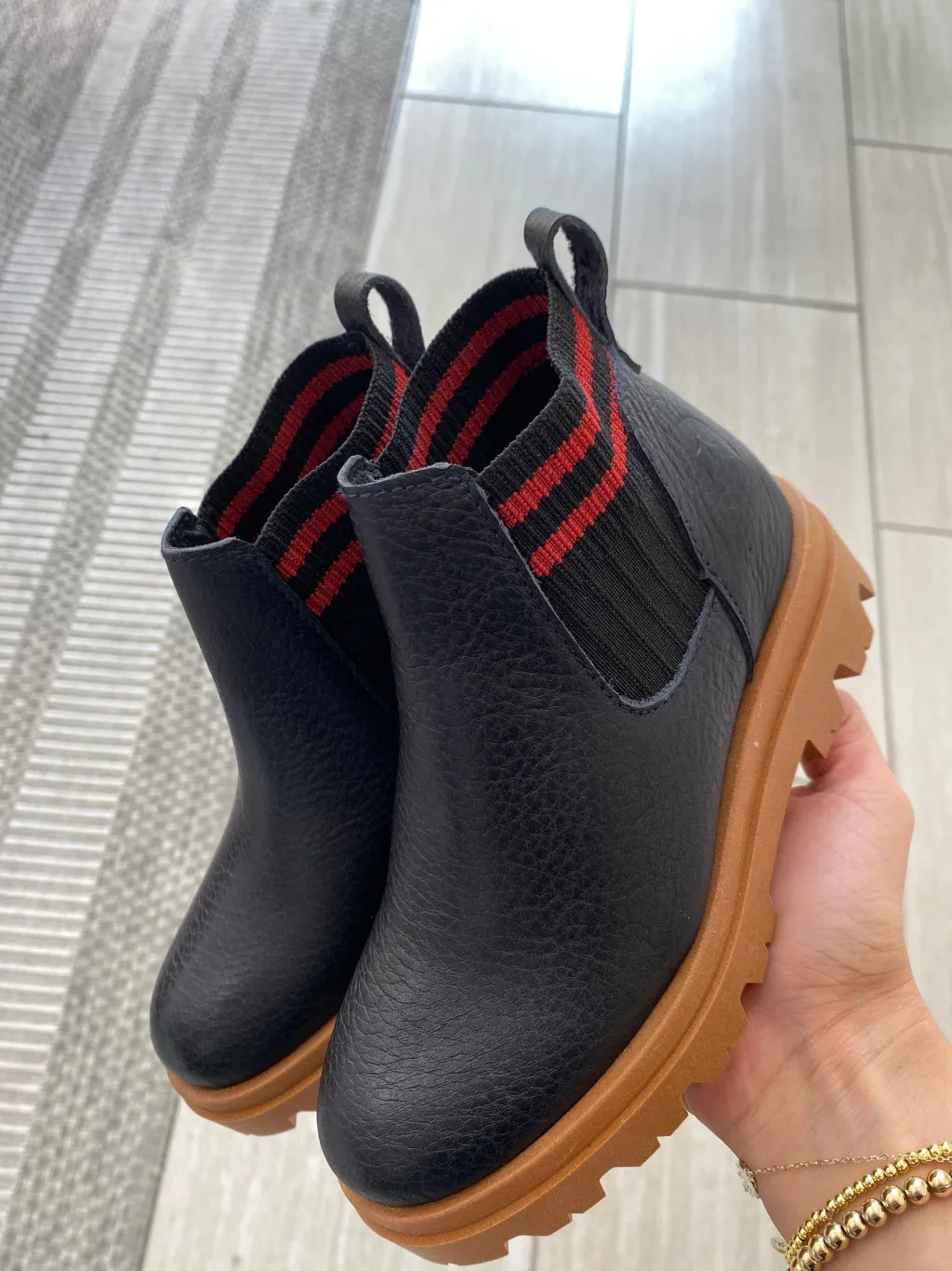 LMDI Collection LMDI Navy Leather Elastic Chunky Boot Discount