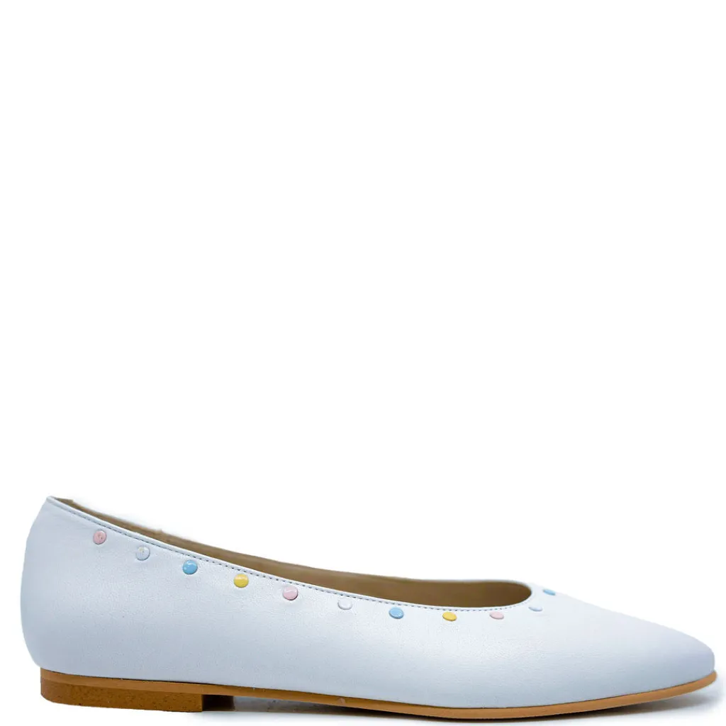 LMDI Collection LMDI White Pastel Stud Ballet Flat Fashion