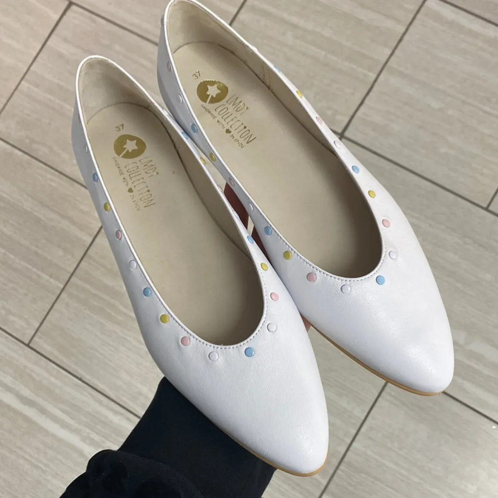 LMDI Collection LMDI White Pastel Stud Ballet Flat Fashion