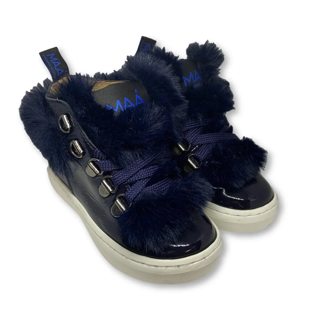 MAA Navy Patent Fur High Top Sneaker Hot