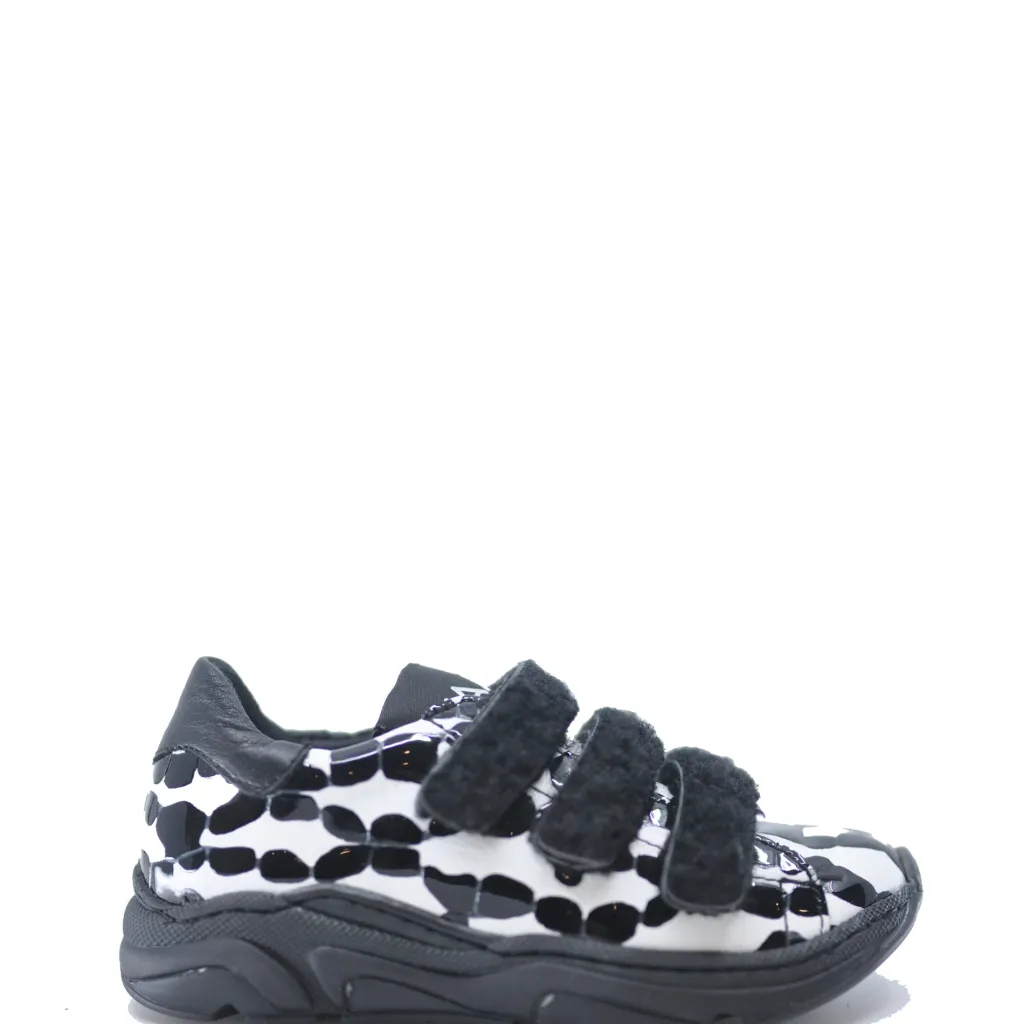 MAA White and Black Fur Straps Velcro Sneaker Clearance