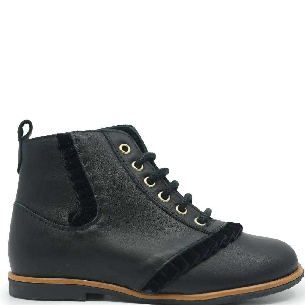 Manuela De Juan Manuela Black Leather Ruffle Bootie Outlet