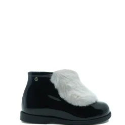 Manuela De Juan Manuela Black Patent and White Fur Baby Bootie Clearance