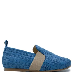 Manuela De Juan Manuela Blue Herringbone Elastic Smoking Loafer Hot