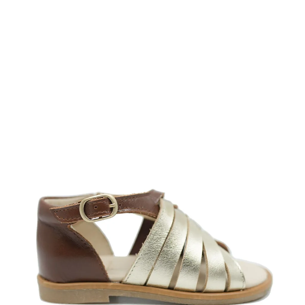 Manuela De Juan Manuela Brown and Gold Criss Cross Baby Sandal Sale