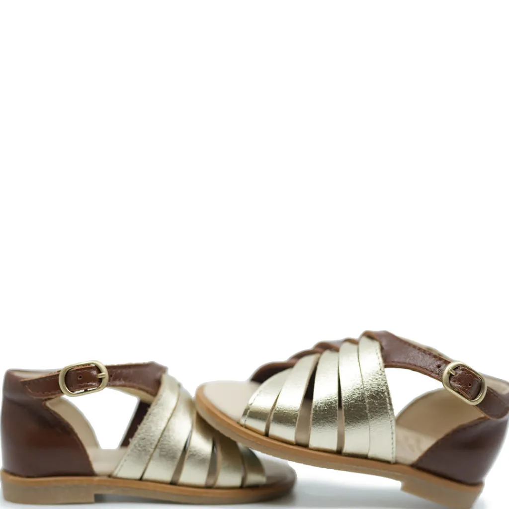 Manuela De Juan Manuela Brown and Gold Criss Cross Baby Sandal Sale