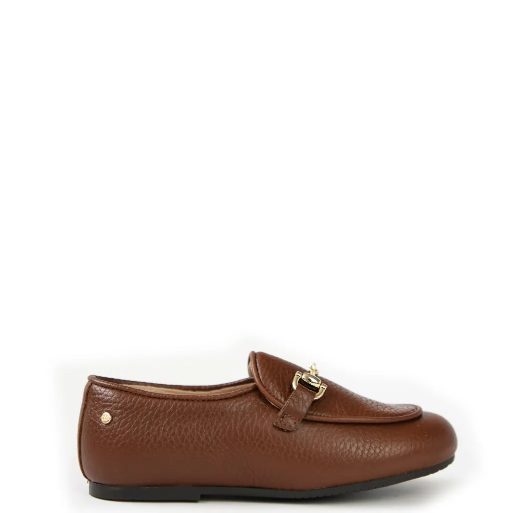 Manuela De Juan Manuela Brown Pebbled Buckle Loafer Hot