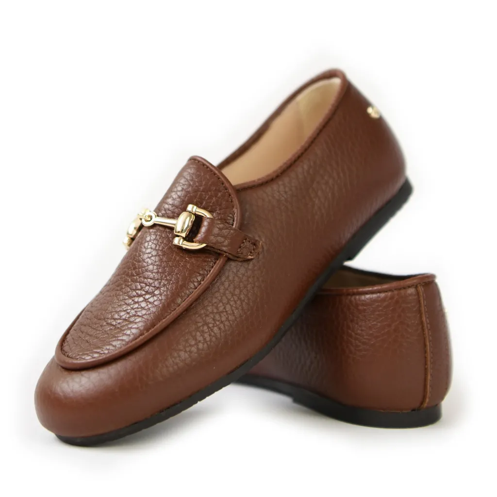 Manuela De Juan Manuela Brown Pebbled Buckle Loafer Hot