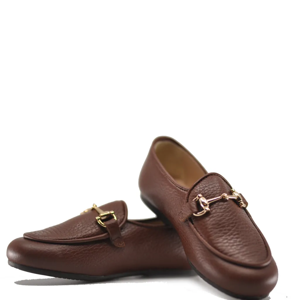 Manuela De Juan Manuela Brown Pebbled Buckle Loafer Hot