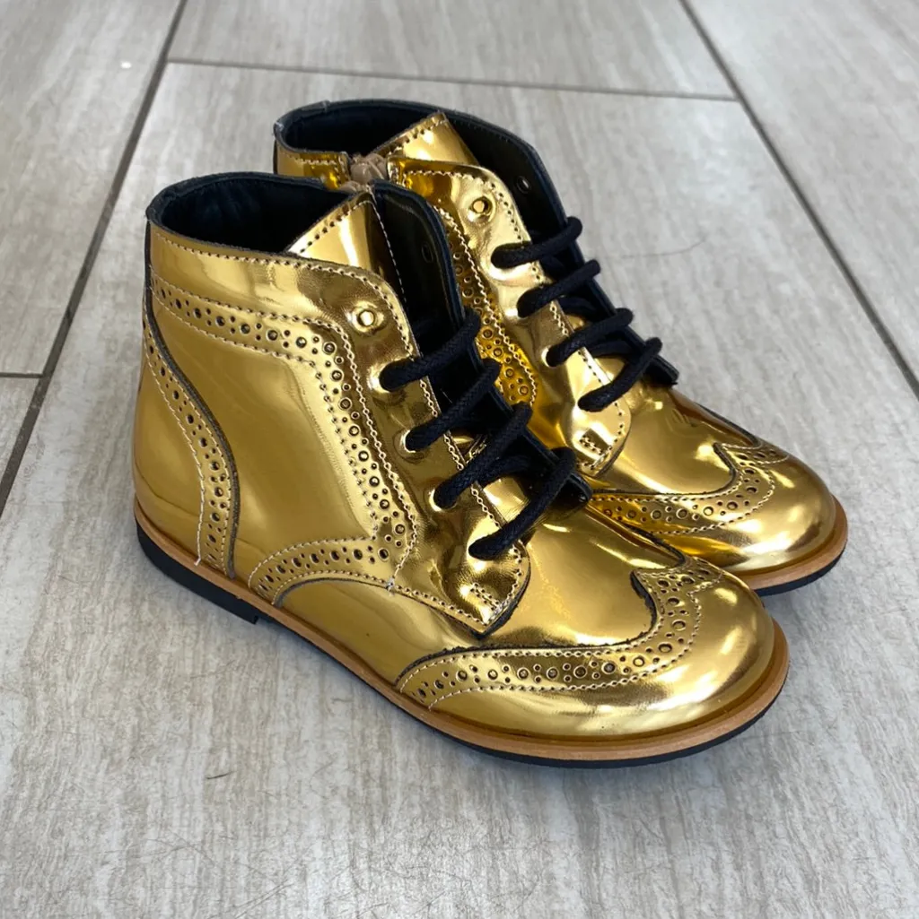 Manuela De Juan Manuela Gold Mirror Wingtip Bootie Discount