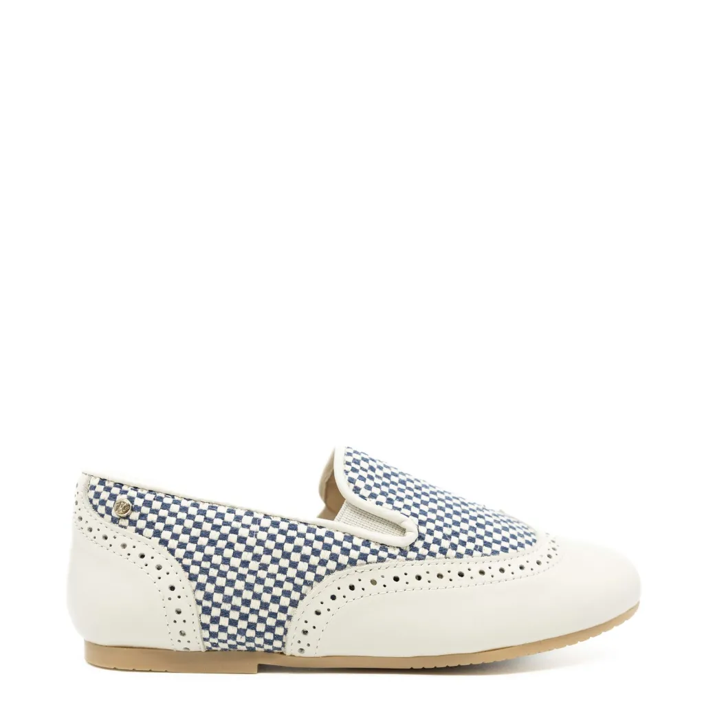 Manuela De Juan Manuela Ivory and Blue Checkered Wingtip Smoking Loafer Best