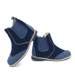 Manuela De Juan Manuela Navy Rubber and Velvet Wingtip Bootie Fashion