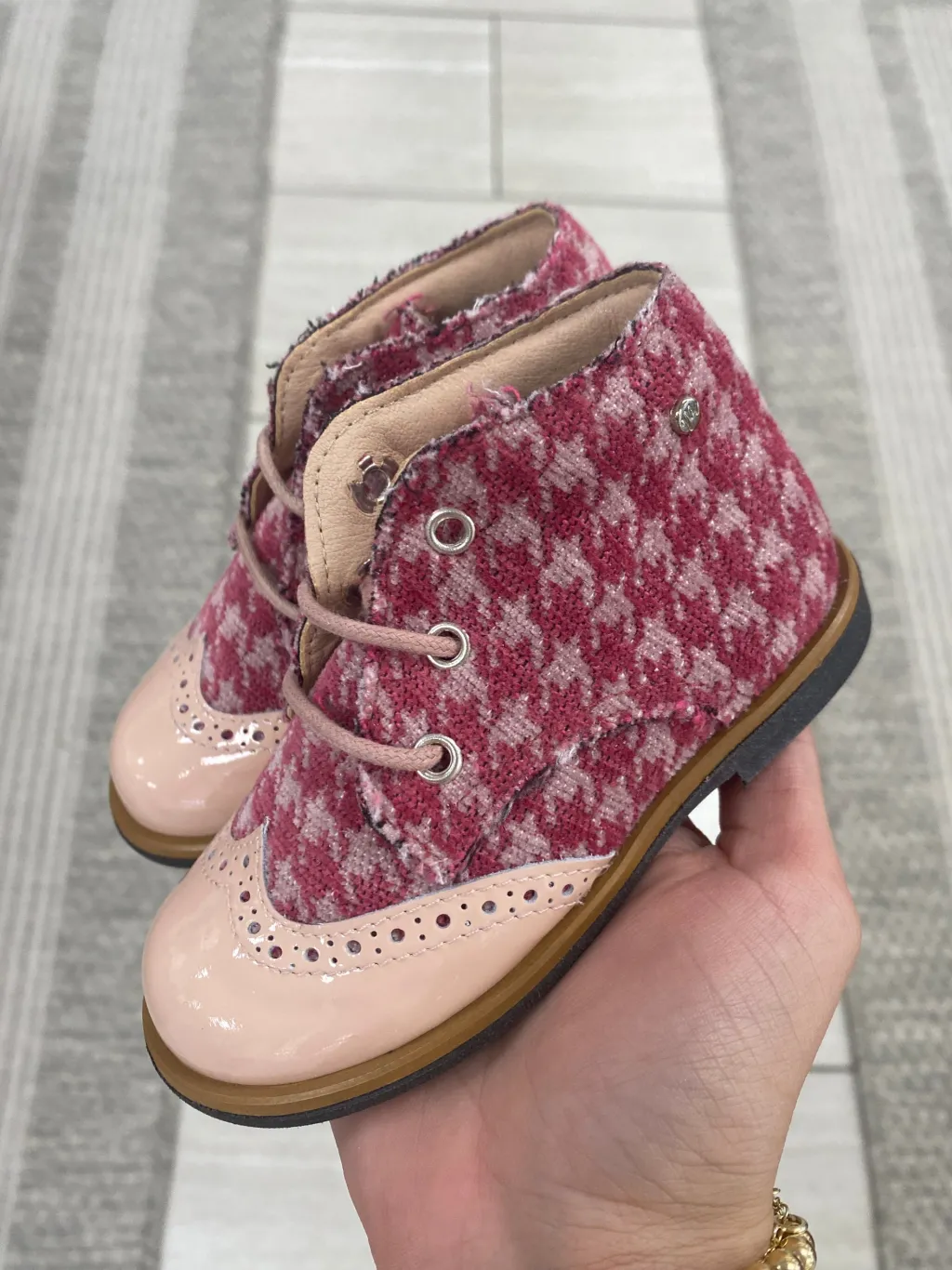 Manuela De Juan Manuela Rose Houndstooth Baby Bootie Online