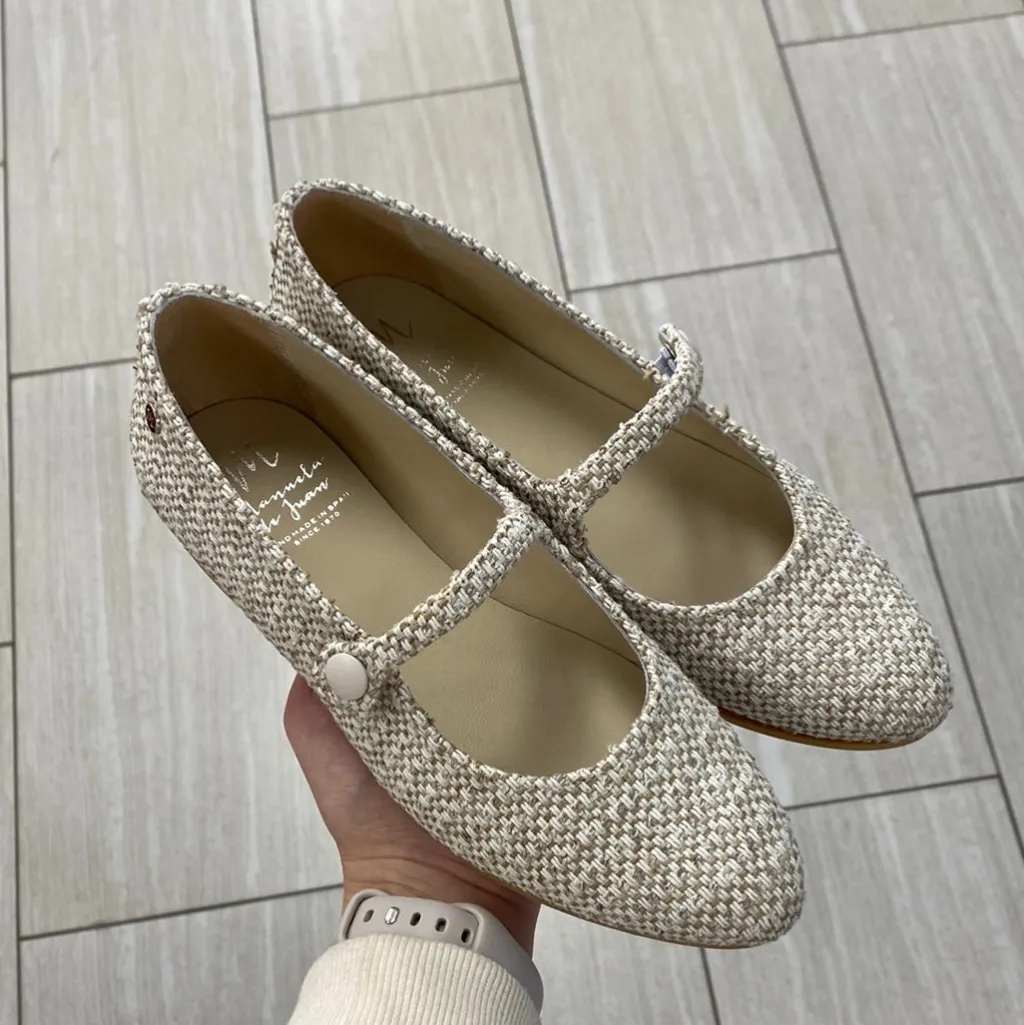 Manuela De Juan Manuela Taupe Textile Mary Jane Clearance