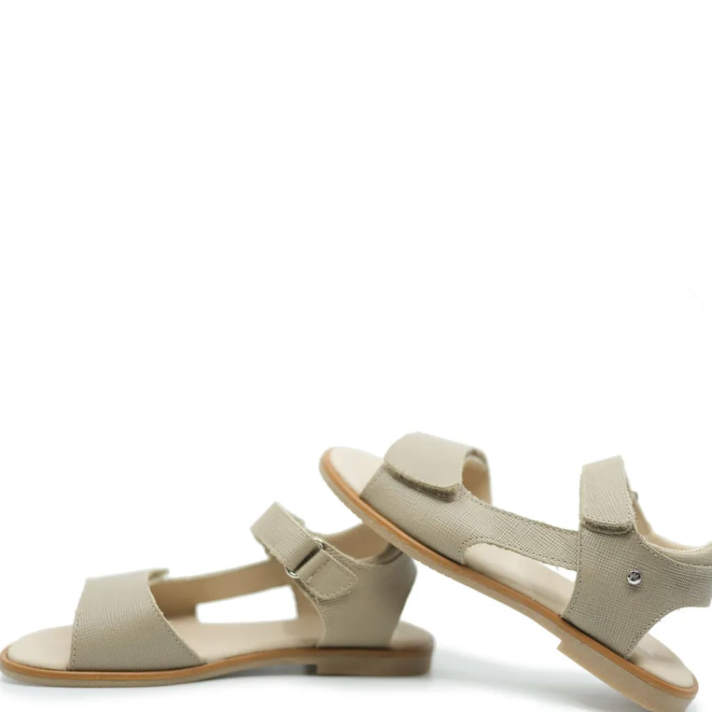 Manuela De Juan Manuela Taupe Textured Velcro Sandal Discount