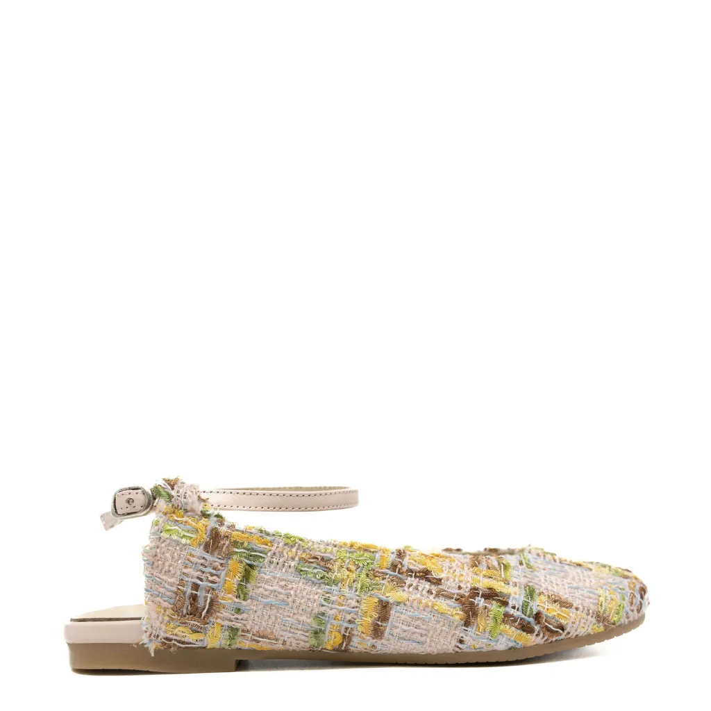 Manuela De Juan Manuela Tweed Ankle Ballet Flat New