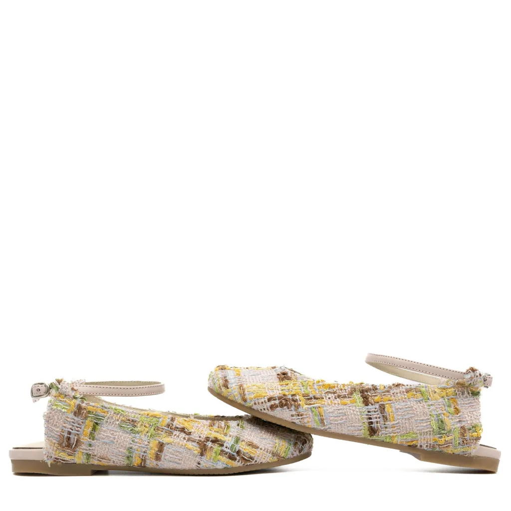 Manuela De Juan Manuela Tweed Ankle Ballet Flat New