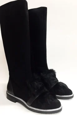 Marian Black Suede with Fur Tall Boot Sale