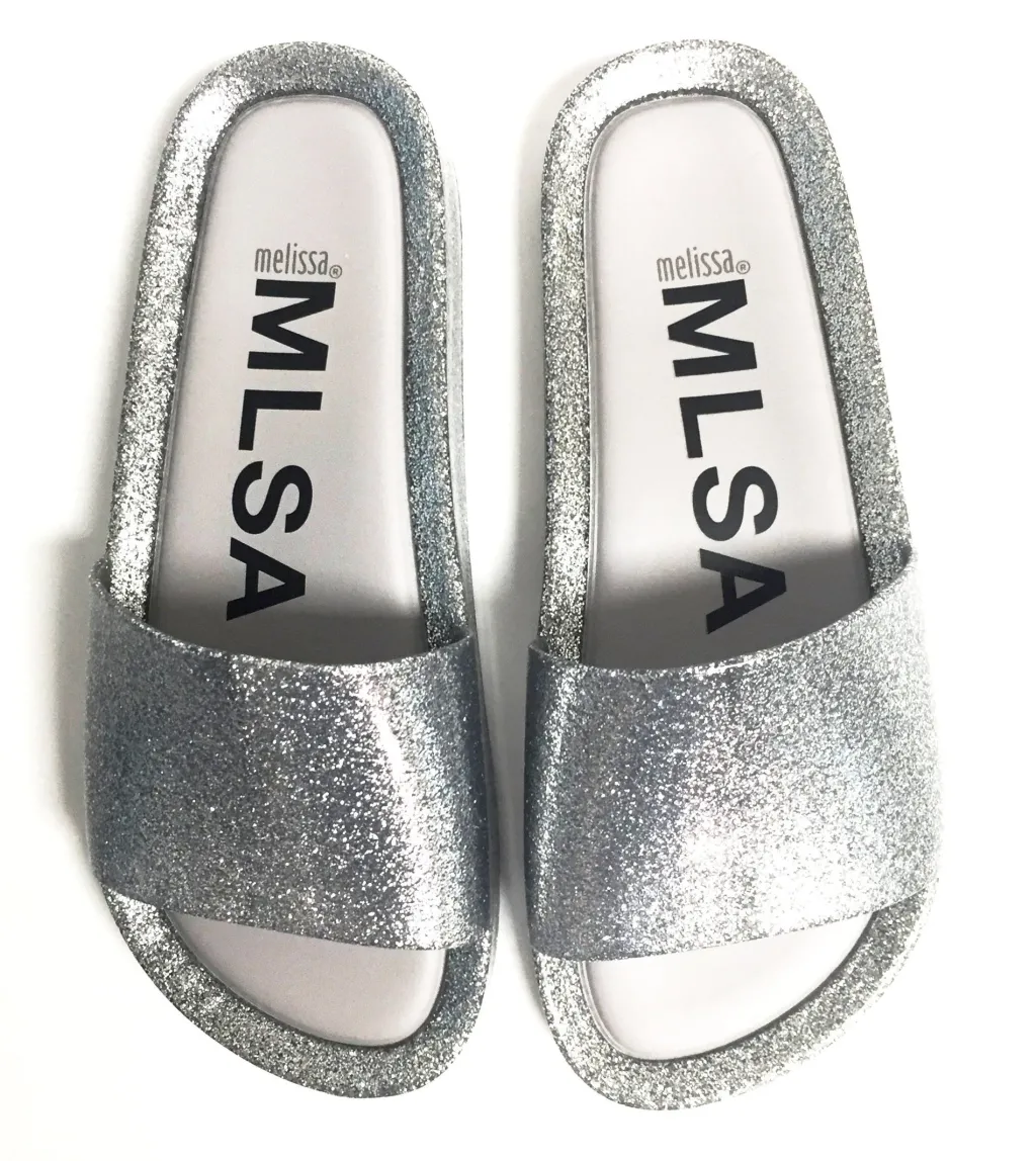 Melissa Silver Glass Glitter Beach Slide Clearance
