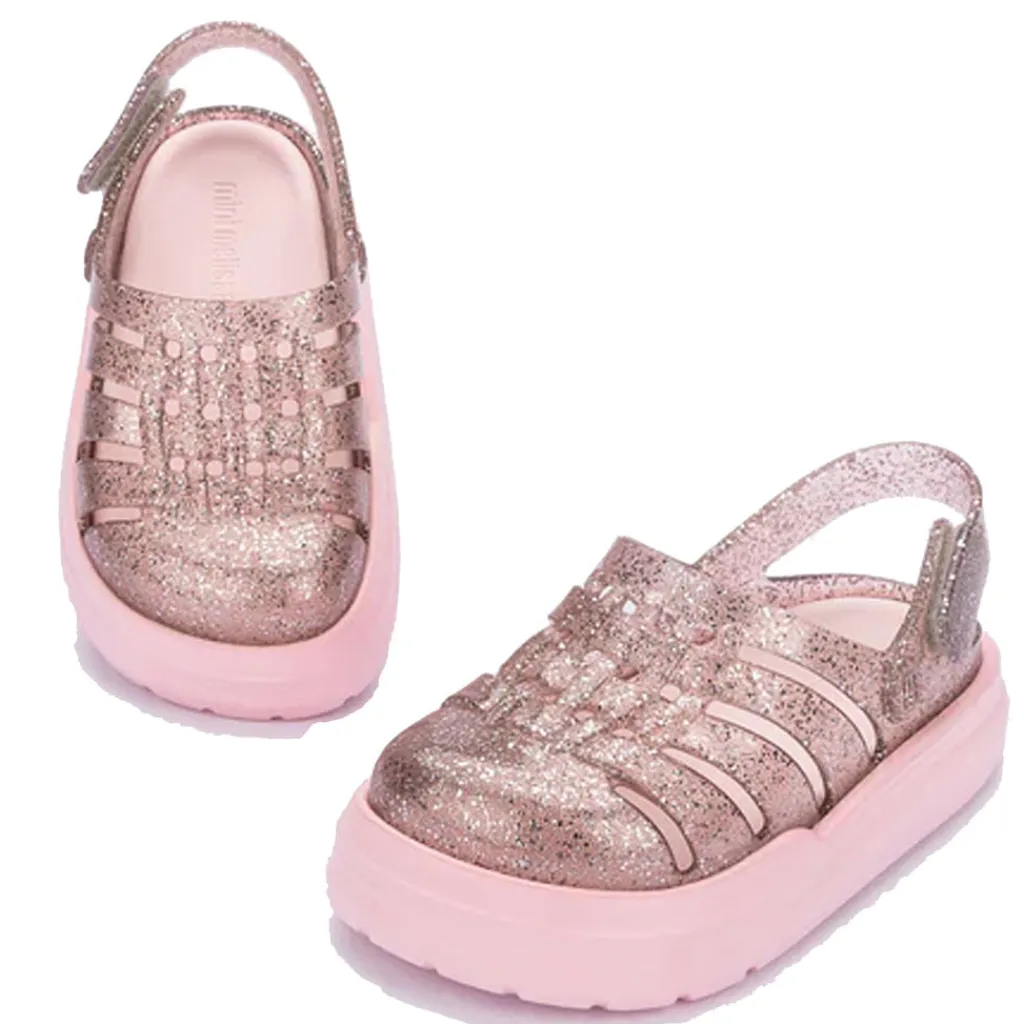 Melissa Mini Pink Glitter Gladiator Strap Sandal Outlet