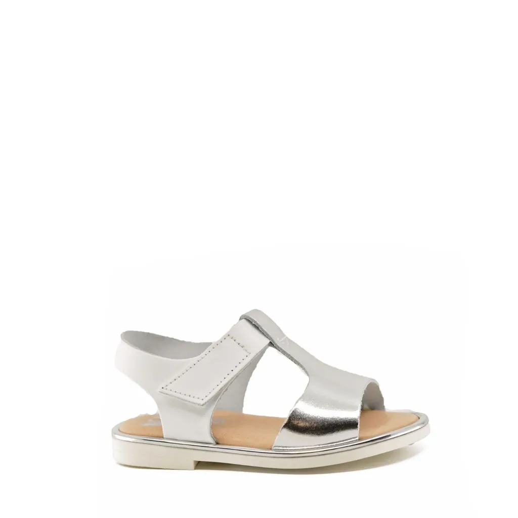 Nens Silver T-Strap Velcro Sandal Clearance